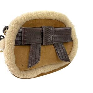 Ugg Sheepskin Crossbody Bag with Leather and Chain Strap Bow Tan Suede Small